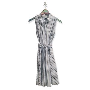 ANN TAYLOR FACTORY Uneven Striped Tie Button Collar Tank Light Midi Dress